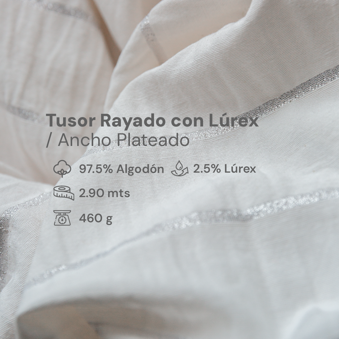 Tusor Rayado con Lúrex ancho plateado